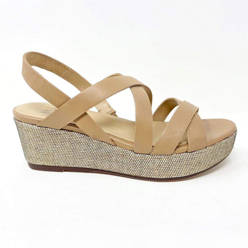 Naturalizer Cream and Tan Wedge Sandals with Crisscross Straps